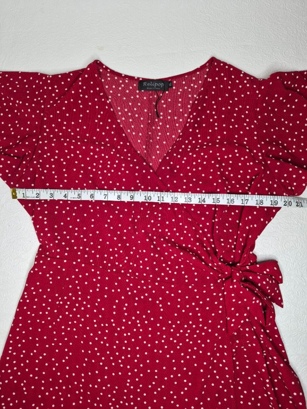 Relipop Womens XL Red White Polka Dot Ruffle Flutter Short Sleeve Wrap Dress - Picture 11 of 15